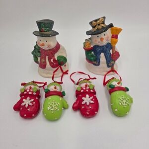 Set of 6 Snowman Christmas Ornaments Mitten Ornaments Tree Topper Style